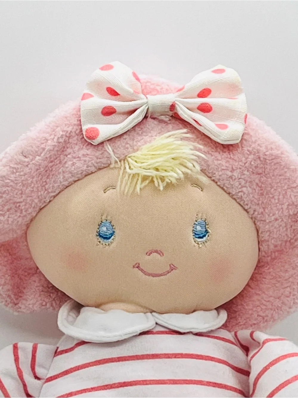 Baby Gund Sweet Dolly Pink Terry Cloth Plush 11” Lovey Blond Hair Hat Bow